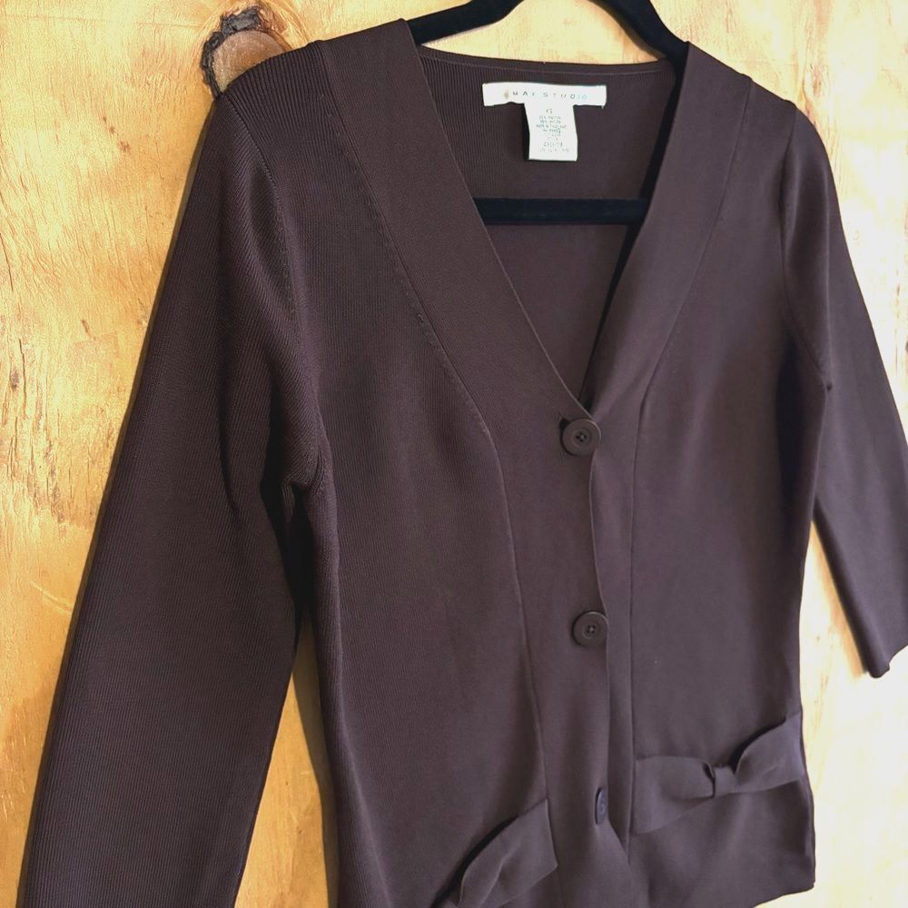 Max Studio Button Up 1/4 Sleeve Cardigan Sweater Chocolate Brown Size XS - Picture 2 of 4